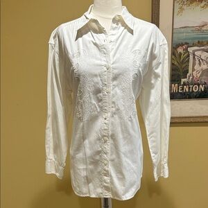 Leena Studio White Embroidered Button-Up Shirt